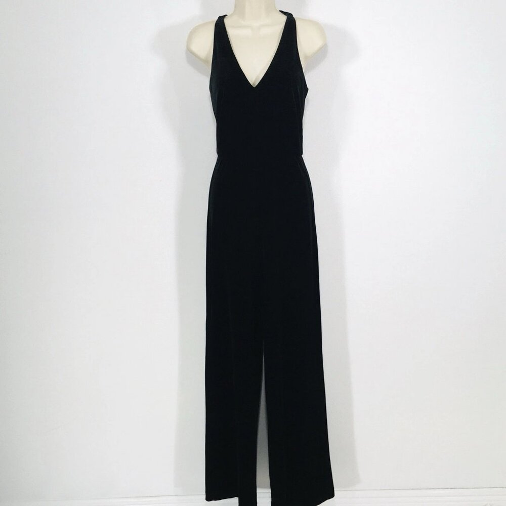 White House Black Market Sz 2 Wide Leg Jumpsuit Black Velvet Fairy Goth